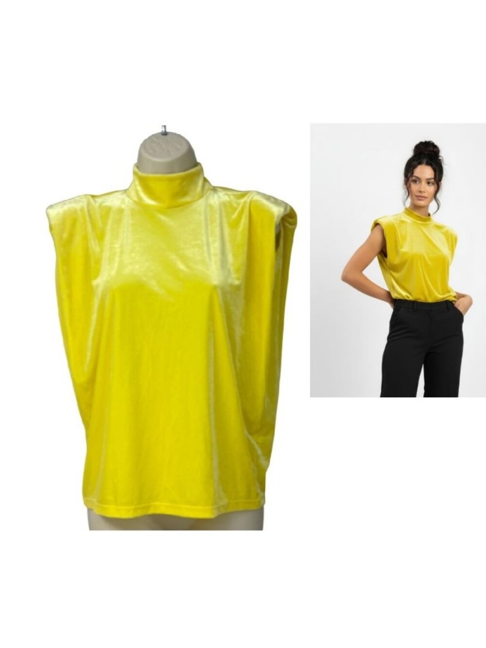 INC International Concepts Sleeveless Velvet Top, Vibrant Yellow XS